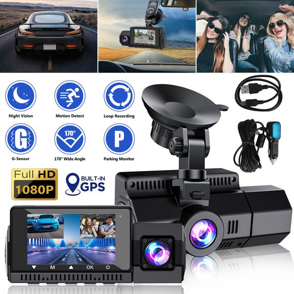 4K UHD 1080P Dual Dash Cam Front Inside GPS Car DVR Recorder Camera Night Vision