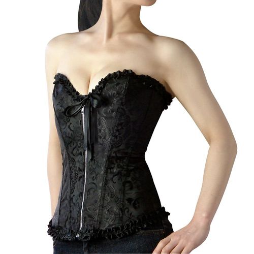 jolifavori Sumikoro Ruffle Bustier Shapewear Corset Waist Cincher Body Shaper Bust Up, Black