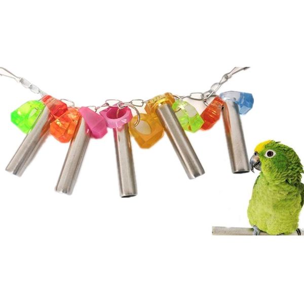 Litewoo Bird Stainless Steel Bells Pipe Bite Toy Hanging Swing Stand String Chew Toy Durable for Small Parrot Parakeet Cockatiel Conure Lovebird Budgie