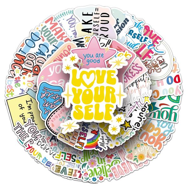 Inspirational Quote Sticker Pack, Waterproof Self-Care Stickers for Bullet Journals Laptops Water Bottles, Positive Affirmation Vinyl Decals for Teens Students Adults(50 Pcs)