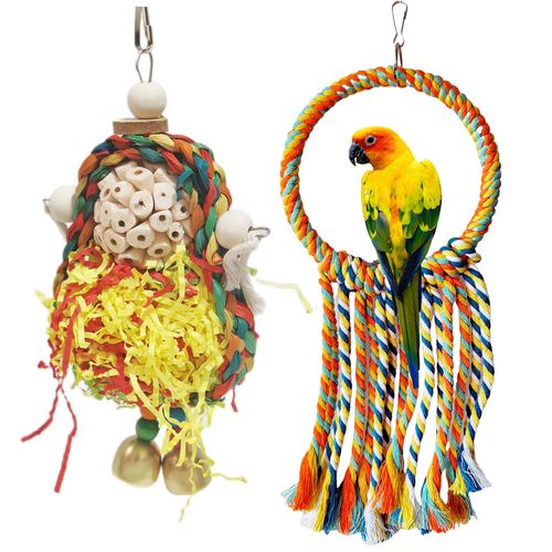 TogyGooty Bird Hoop Swing and Parakeet Toys,Natural Sola Balls and Shredding Hanging Toy,Birds Rope Swing,Suitable Small and Medium-Sized Parrots Toys,Birds Toy for Cockatiels,Conures,Lovebird
