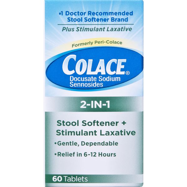 Colace 2-IN-1 Stool Softener & Stimulant Laxative Tablets, 60 Count, Gentle Constipation Relief in 6-12 Hours