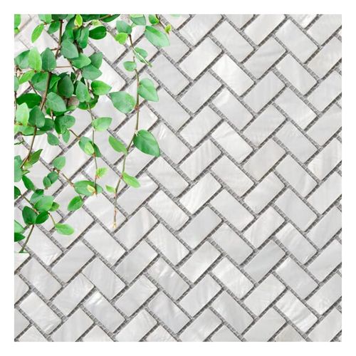 Tenedos Genuine Mother of Pearl White Oyster Herringbone Shell Mosaic Wall Tile Backsplash for Kitchen Bathroom Shower, Spas, Fireplace, Pool by Vogue Tile (10 Sheets)