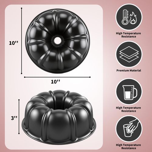 Shinsin Bundt Cake Pan, 10-Inch Nonstick Round Fluted Tube Cake Baking Pan, Buntz Pound Cake Mold,Tube Bakeware,Baking Mold for Jello/Gelatin/Chocoflan/Flan, Non Toxic, Easy Clean - Black
