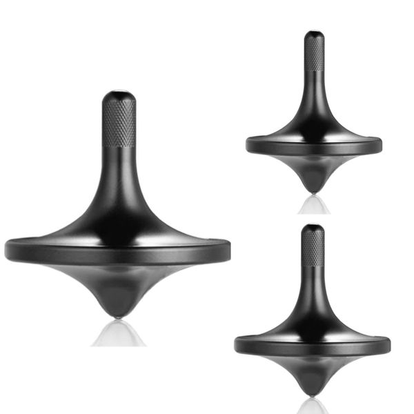 LOQATIDIS Stainless Steel Spinning Top, Well Made Metal Decompression Toy, Perfectly Balanced, Spin Smooth, Helps Relieve Stress and Anxiety, Effective Time-killing Desktop Toys (3PCS L+M+S/Black)