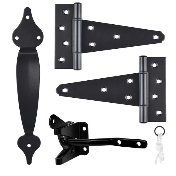 Gate Hardware Kit Heavy Duty,with Self Locking Gate Latch,6 Inch T Str