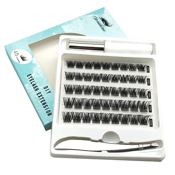 INGJIA 45 Pcs Wimpern Cluster, DIY Wimpern-Extensions Kit, Wimpern Einzeln Applicator Tool, Super Hold Cluster-Wimpern Bindung und Dichtung, Cluster Wimpern