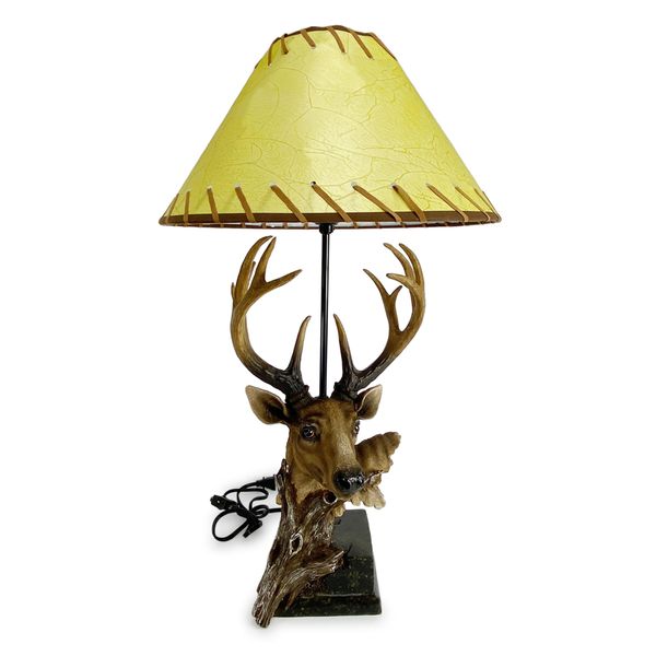 Rivers Edge Products Rustic Deer Table Lamp and Desk Lamp, Hand Painted Poly Resin, Rustic Home Decor and Unique Room Decor for Living Room or Bedroom, 40 Watt Bulb (Included), Design Deer