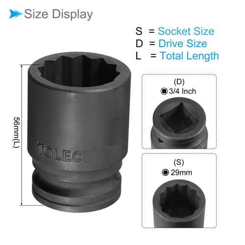 CoCud Impact Socket, 3/4" Drive 29mm Socket 56mm Length, CR-MO 12 Point - (Applications: for DIY Hand Making Repairing)
