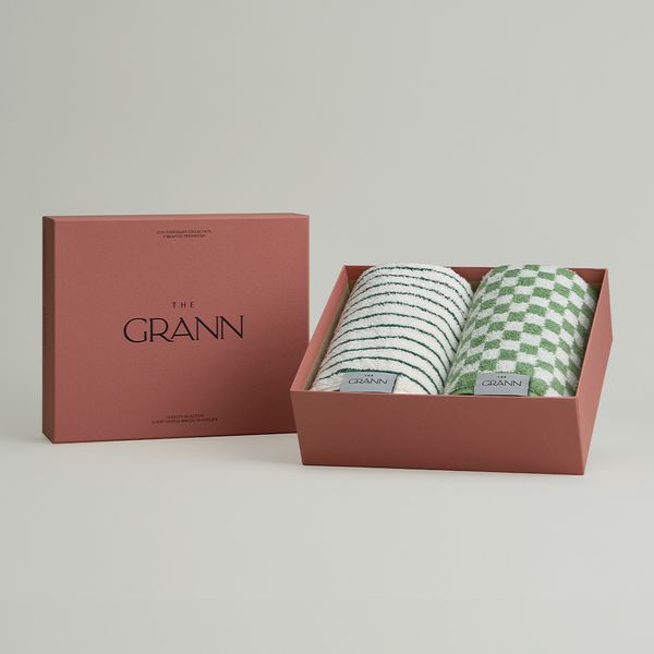 [Gift Wrapping] The Gran 2P Gift Set - Signature Face Towel / Checkerboard, Stripe, Solid, Sage 5 types