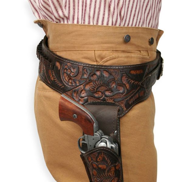 Historical Emporium .44/.45 Cal Standard Right Hand Western Gun Belt and Holster Tooled Leather 40 Two-Tone Brown