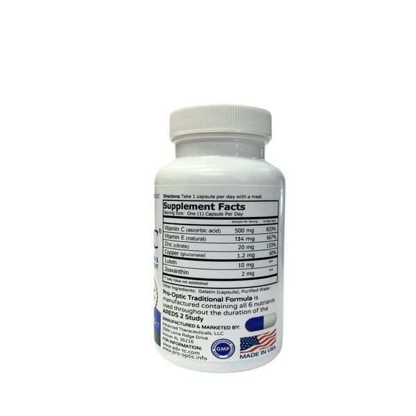 Pro-Optic Traditional Formula Eye Supplement - AREDS 2 Based Vision Support for Adults 50+ - 30 Capsules, 1-Month Supply - Lutein 10mg, Zeaxanthin 2mg