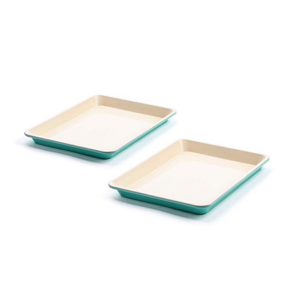 GreenLife Healthy Ceramic Nonstick, 13" x 9" Quarter Cookie Sheet Baking Pan Set, PFAS-Free, Turquoise