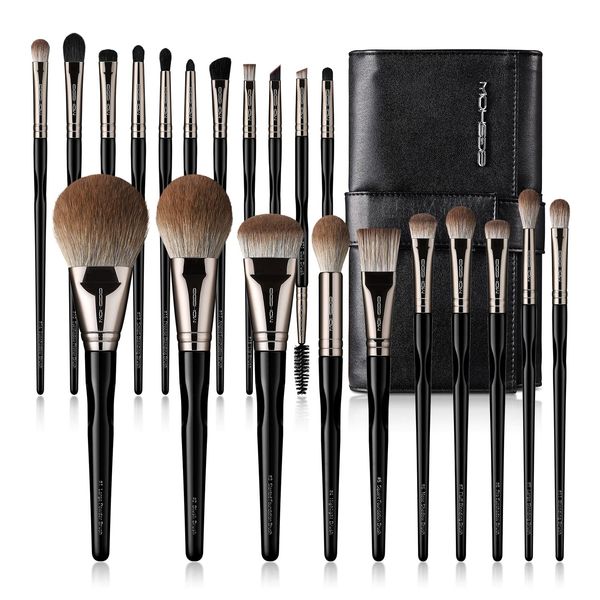 EIGSHOW Makeup Brushes, 21Pcs Makeup Brush Set, Professinal Makeup Brushes with 5 Face &16 Eye Brushes, High-end Premium Clutch Bag for Halloween Makeup(Black Swan)