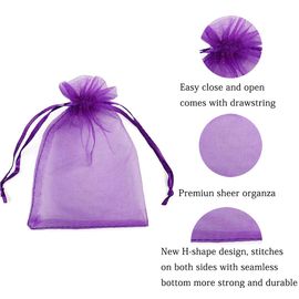 50 Pieces 4x6 Inches Gift Wrap Bags Purple, Organza Sheer Fabric,Drawstring Classy Present Bags for Baby Shower Favor,Candy,Christmas Favour,Sample