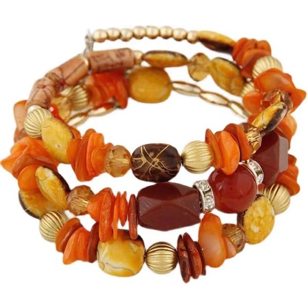 Kicomvi Boho Multilayer Irregular Agate Beads Charm Bracelets Handmade Multi-color Cryston Stone Turquoise Wrap Bracelets for Women Girl Yoga Jewelry (orange)