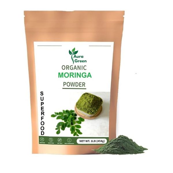 Generic Aura Green Moringa Powder Organic, 3.5oz, Non-GMO, Organic Superfood, High Protein, Boost Energy, Pure Moringa Powder Enhance Immunity, Moringa oleifera Powder, USDA Certified