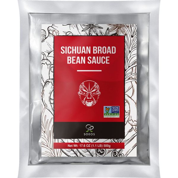 Soeos Sichuan Pixian Boad Bean Paste, Pixian Doubanjiang Chili Paste, Hong You Dou Ban with Red Chili Oil, Soybean Paste, 1 LB (2 Indivisual Packs included), (SOEOS-P)