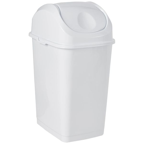 Superio Kitchen Trash Can with Swing Top Lid 9 Gallon Slim Waste Bin 37 Qt Sturdy Plastic Garbage Can Medium Recycling Bin for Office, Bathroom, Under Counter, Dorm, Bedroom (White)