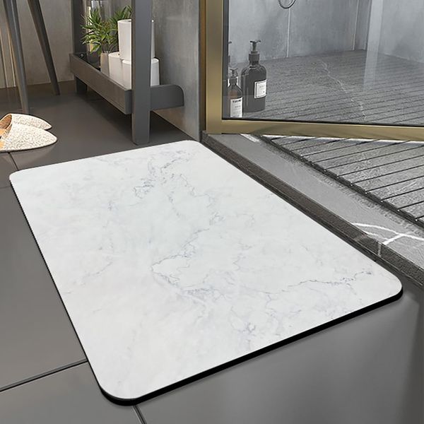 Diatomaceous Earth Bath Mat, Soft, Quick Drying, Soft Foot Wipe Mat, Bath Mat, Water Absorbent, Washable, Anti-Slip, Kitchen, Bathroom, Washroom, Entrance, Door Mat (White Marble Pattern, 15.7 x 23.6