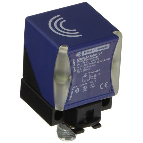 Telemecanique XS8C2A1MAU20 Universal Series Inductive Proximity Sensor, Multi-Function, Plastic 40 x 40 x 73 mm Rectangular Body, 2-Wire AC/DC, PNP Input, NO Output, 1/2"-20 UNF Micro-Connector