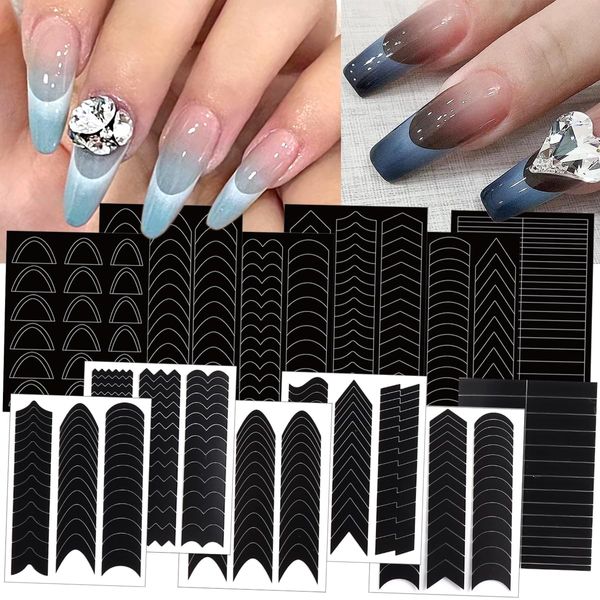 French Tip Nail Guides, 1860pcs French Manicure Nail Art Stickers, Self-adhesive Wavy Lines Strips Tapes, French Tip Nail Tool, French Nail Forms Fringe Tip Stamp Airbrush Stencils, Nail Art Supplies