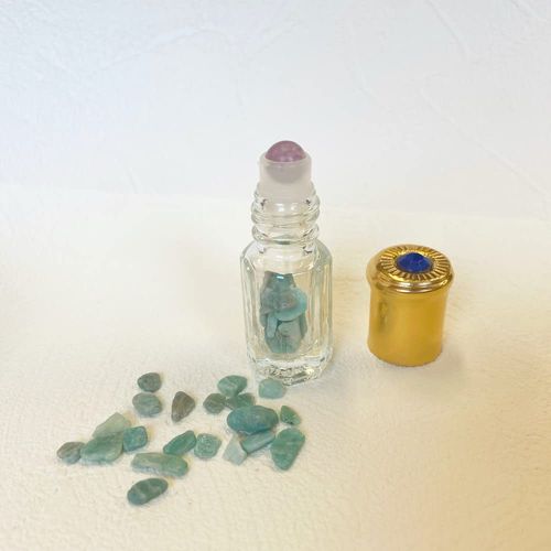 [Power Stone Roll-on Bottle] 0.1 fl oz (3 ml), Amazonite, Natural Stone, Clear Gemstone, Moon, Star, Moon, Gold Cap, Gemstone, Mobile Phone, Cosmetic, Aroma, Essential Oil, High Quality, Light
