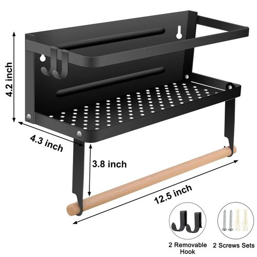 Magnetic Spice Rack for Refrigerator Magnetic Paper Towel Holder for Fridge Magnetic Shelf Magnetic Shelves 2 Hooks Fridge Magnet Organizer Spice Rack Seasoning Organizer Kitchen Storage