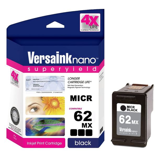VersaInk-Nano HP 62 MX, XL Black MICR Ink Cartridge for Check Printing