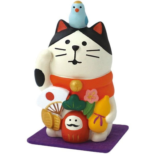 DECOLE Concombre ZCB-92701 Maneki Cat (with Felt Mat) White Cat 1.3 x 1.2 x 2.2 inches (34 x 30 x 57 mm)