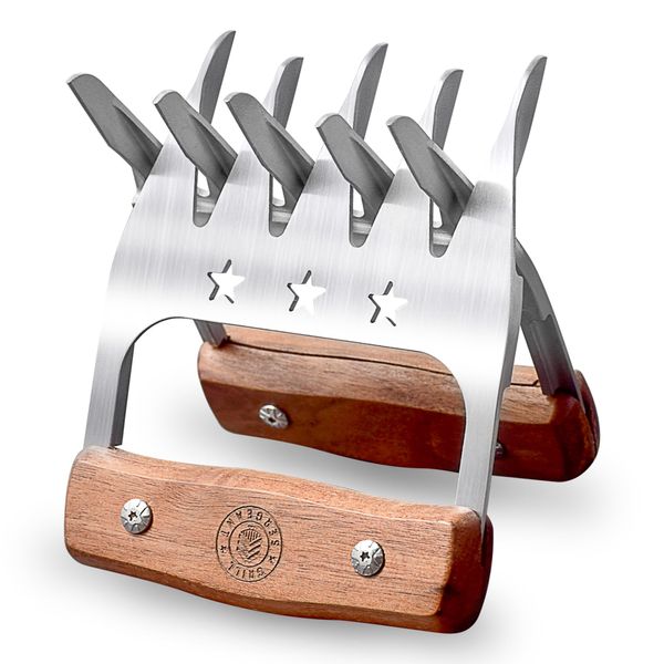 GRILL SERGEANT Metal Meat Claws, BBQ Pork Shredder, FOREVER GUARANTEE, Walnut Wood Handles, Patented, 304 Stainless Steel Forks, Large Rivets, Best for Shredding, Pulling, Lifting, Serving, Chicken