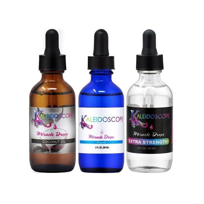 Kaleidoscope Coconut Oil 2oz + Miracle Drops Original 2oz + Extra Stregth Oil 2o