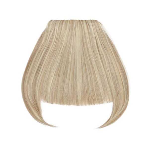 Ombre Fake Fringe Extensions One Piece Clip On Bangs Blonde Fringe Hairpiece Cute Straight Fashion Neat Bangs [Sandy Blonde & Bleach Blonde]