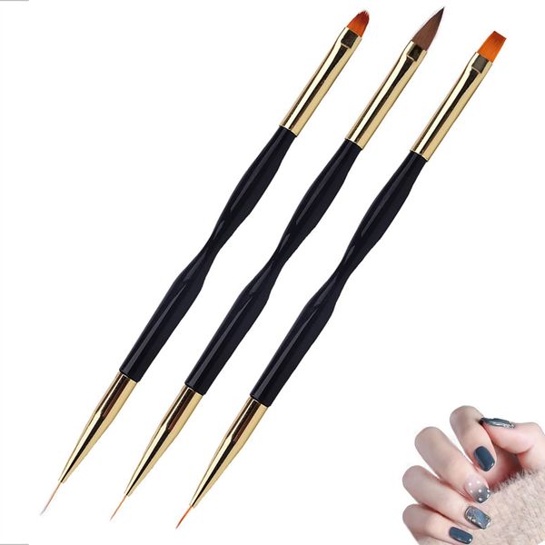 Olakin Nail Brush[3 Pcs], Double Ended Nail Art Brushes, Nail Art Painting Pen Brush Set, Nail Brush for Drawing Nail Art Design for Nail Art DIY Drawing