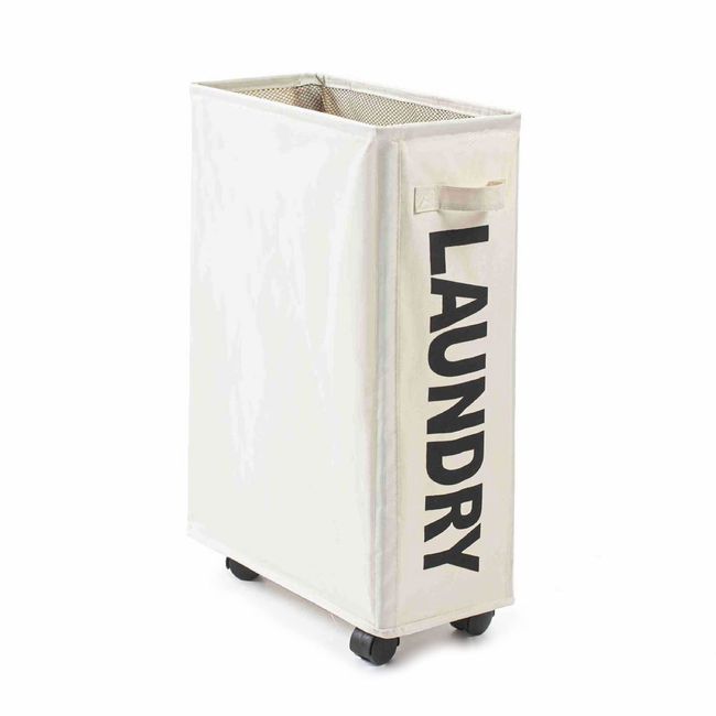 Confis Laundry Basket, Laundry Box, Casters, Laundry Basket, Storage Box, Bag, Foldable, Large Capacity, Freestanding, Handle Included, Lightweight, Ivory