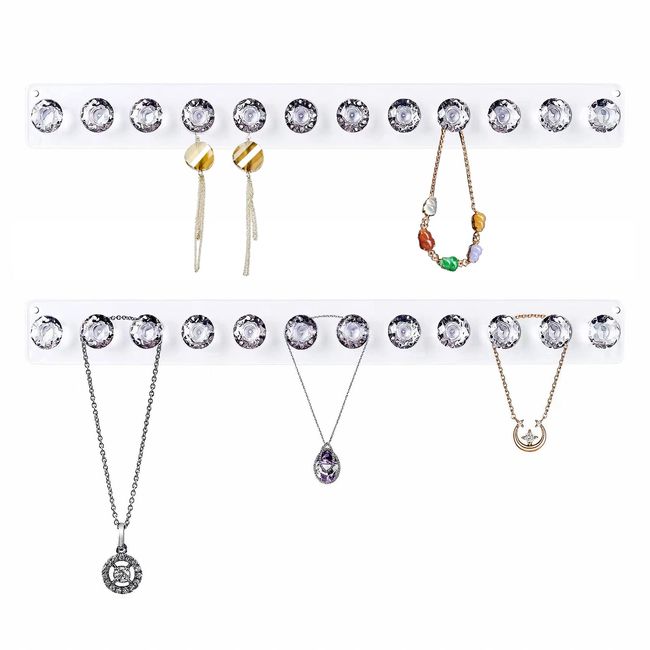 Baoswi 2 Pack Necklace Hangers Acrylic Necklaces Holder Wall Mounted Jewellry Organiser Hanging with 12 Diamond Shape Hooks, Jewellry Hangers for Necklace, Gift for Girls Women