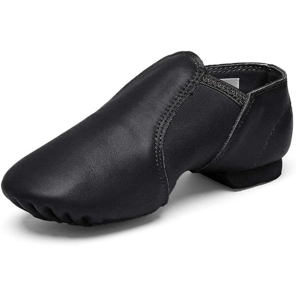 Stelle Jazz Shoes for Girls Boys Leather Unisex Slip-On Dance Shoes (Toddler/Little Kid/Big Kid)(Black,6MB)