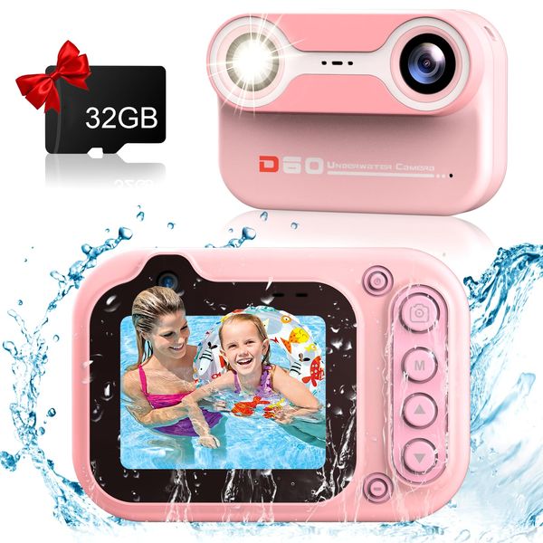 Omzer Small Digital Camera Waterproof Kids: 10Ft Underwater Digital Cameras - 1080p FHD Digital Point and Shoot Camera for Pool Room Outdoor Travel Pink