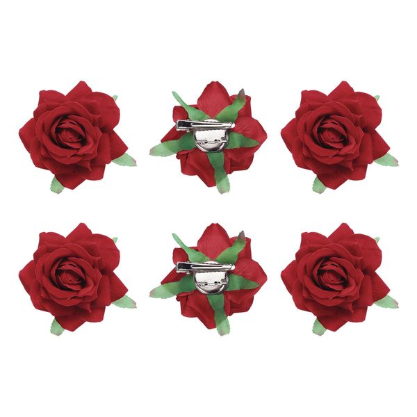 MECCANIXITY 6 Pcs Rose Flower Hair Clips 3 Inch Flower Hair Pins Flower Brooch for Women Hair Accessories Red