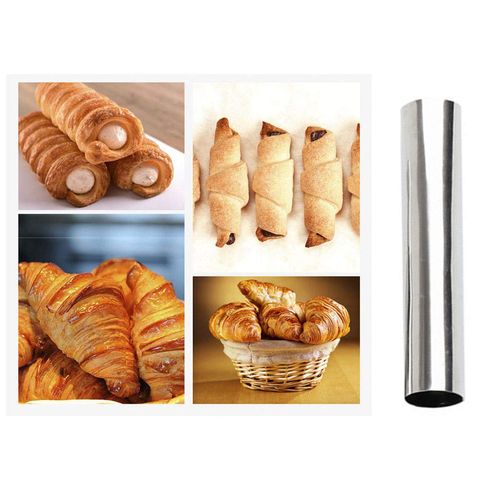 Screw Croissant Molds, VolksRose 12 PCS Non-stick Stainless Steel Waffle Cone Roll Pastry Cream Horn Forms Pancake Making Tool Cannoli Tubes DIY Spiral Cake for Traditional Dessert Bread Baking,5 INCH
