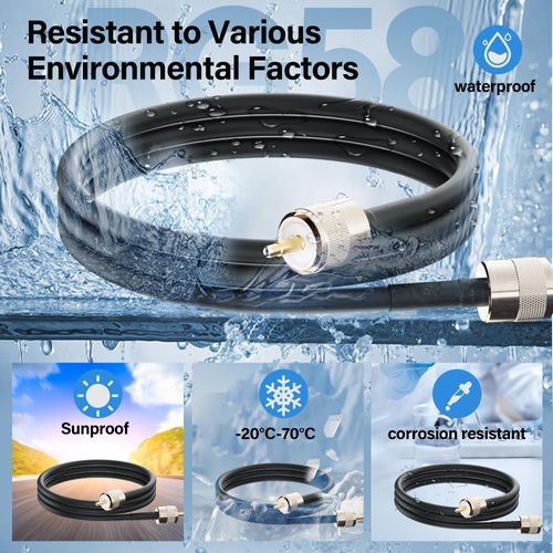 Elecan Ham Radio CB Coax Cable 50 Ohm RG8X Coaxial Cable 10 Ft /2 Pack, UHF Male PL-259 Low Loss Digital Coax UHF Jumper Cable for Antenna Analyzer, SWR Meter, HF/VHF, Dummy Load with Ties