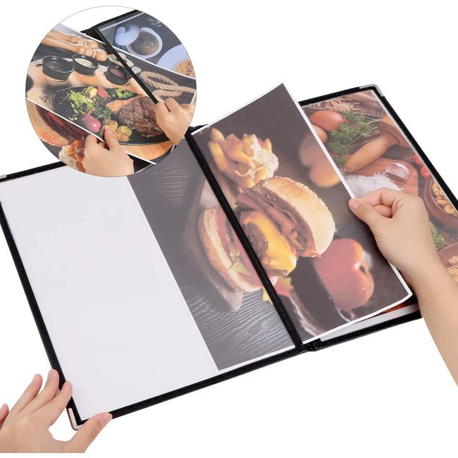 HIMOMO Menu Book Set of 3 4 Pages (2 Sheets 4 Sides) A4 Compatible, Medium Bound Menu Cover, Menu File