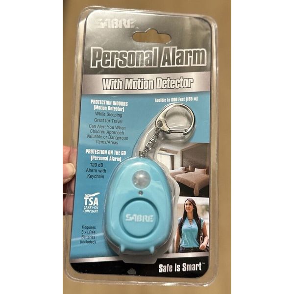 NEW SABRE 2-in1 Alarm And Motion Sensor Keychain 120dB Siren, Turquoise