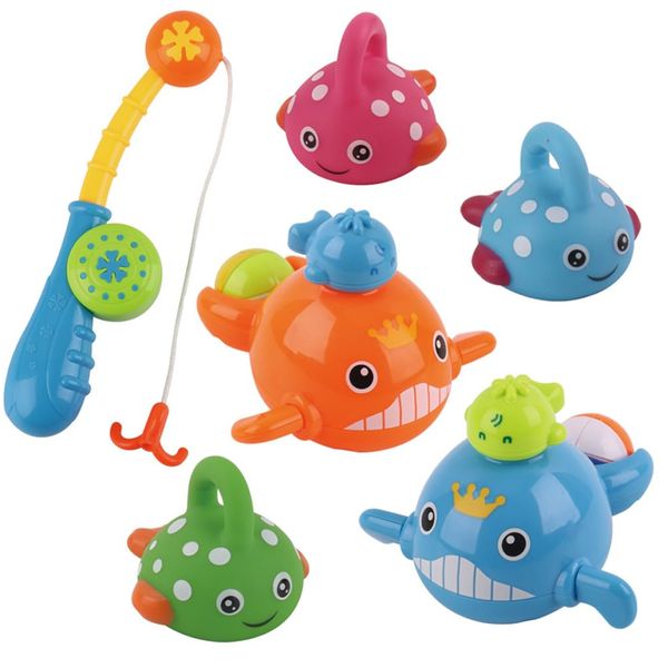 KWINY Bath Toys for Toddlers Kids, Floating Fishing Game Toys Set,Wind Up Whale, Fun Baby Bath Time Toy for Bathtub Swimming Pool for 18 months +