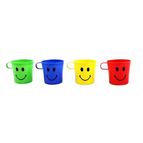 Dependable Industries inc. Essentials 4 Pack Plastic Smiley Face Plastic Mug BPA Free Party Favor Drinking Cup
