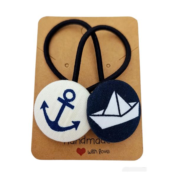 2 Haargummis Anker und Segelboot maritim