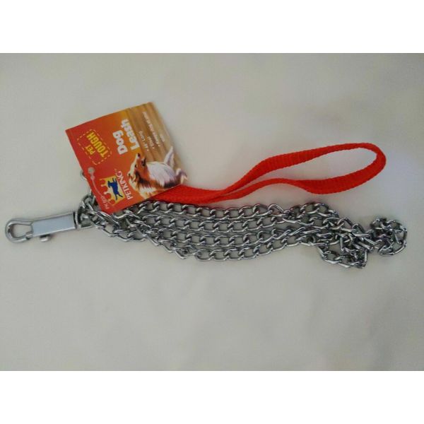 Petking Pet Tough 48" Steel Chain Dog Leash with Red Nylon Handhold