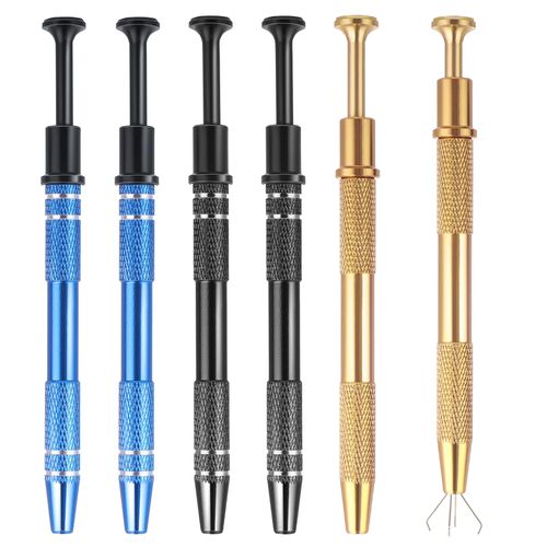Qianyu 6 Pack 4 Prongs Jeweler's Pick up Tool Stainless Steel Ic Chip Pick Piercing Ball Grabber Tool Holder Set Small Parts Pearl Grabber for Tiny Objects Electronic Components Nails Clamping Gem