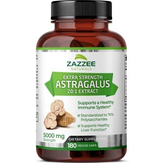 Extra Strength Astragalus Root 20:1 Extract, 5000 mg Strength, 180 Vegan Caps...