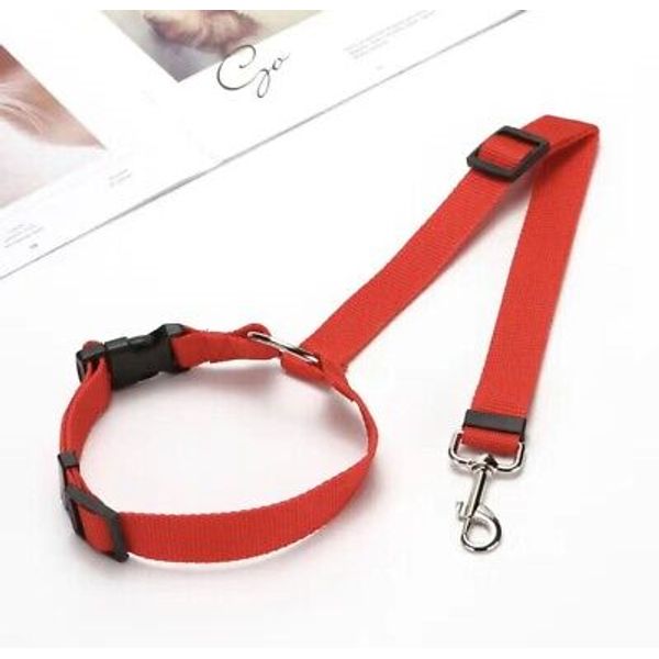 Pet Car Seat Belt RED - 2 in 1 Leash & Backseat Safety Belt Adjustable